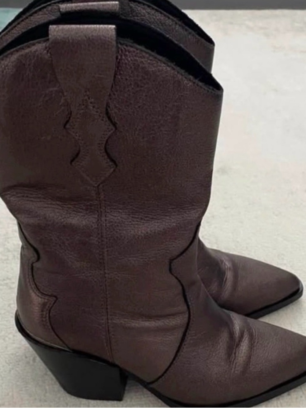Women's Western Mid-Calf Leather Boots - Brown